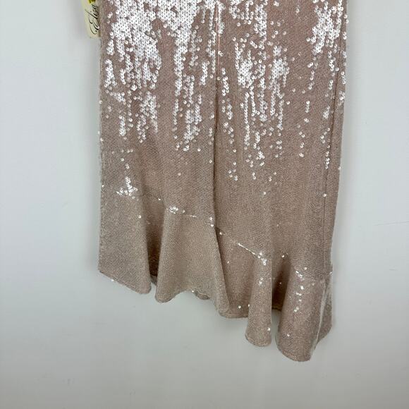 Eliza J Sequin Dress Asymmetric Ruffle Hem Blush Pastel Pink Party US 2 NWT - Picture 8 of 12